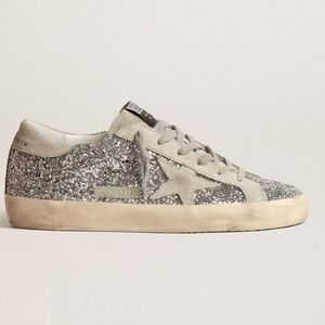 Golden Goose Super-Star Sneakers in silver glitter with ice-gray suede star